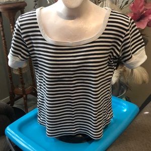 Nautical Look White/Stripes Boatneck Short Sleeved T Shirt by Chaus